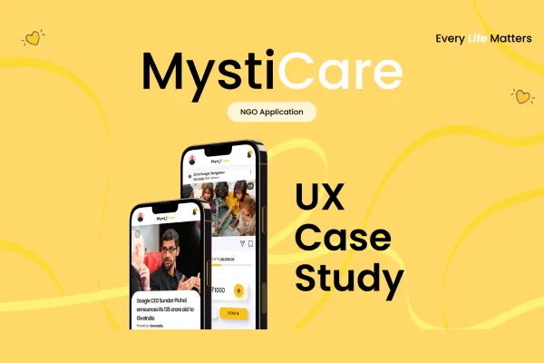 Two phones showing MystiCare fundraising campaign and donation screens