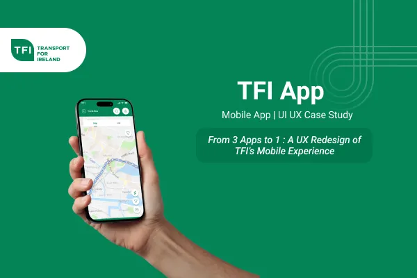 Two phones showing the redesigned TFI app home screen and ticket list