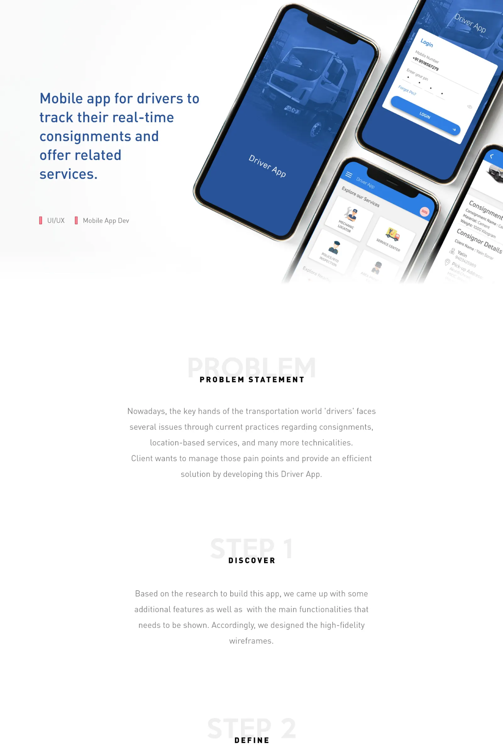 Driver Tracking App case study board 1 of 4