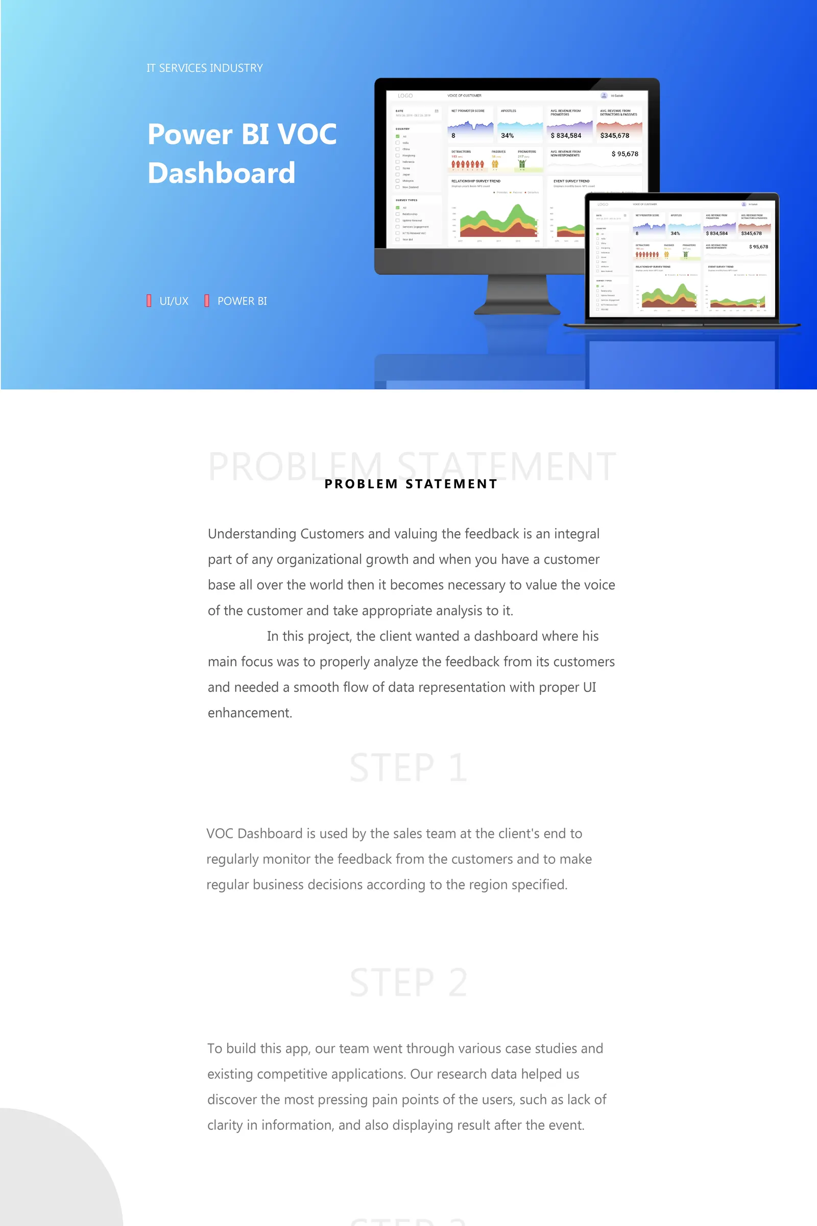 Voice of Customer Dashboard case study board 1 of 4